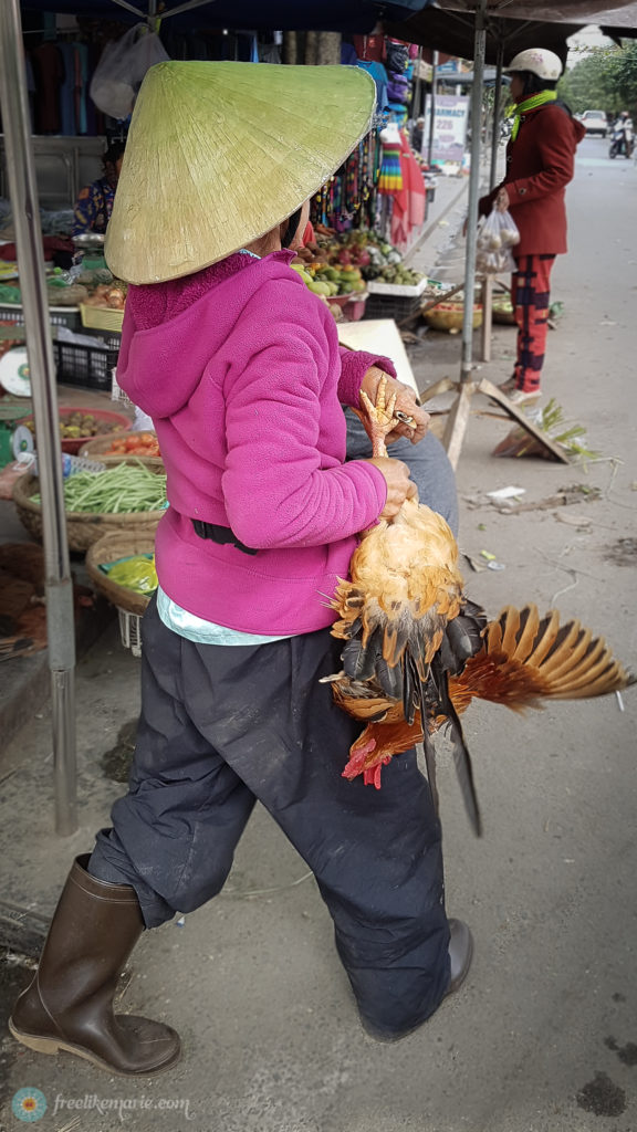 Woman with Chicken at a Market in Hoi An Vietnam