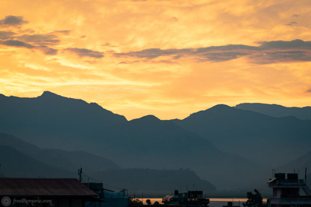 Sunset over Pokhara Lake