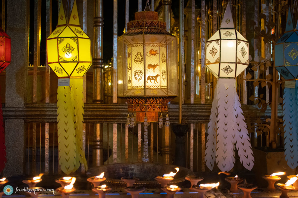Lanterns and Candles in Lamphun Temple Loy Krathong