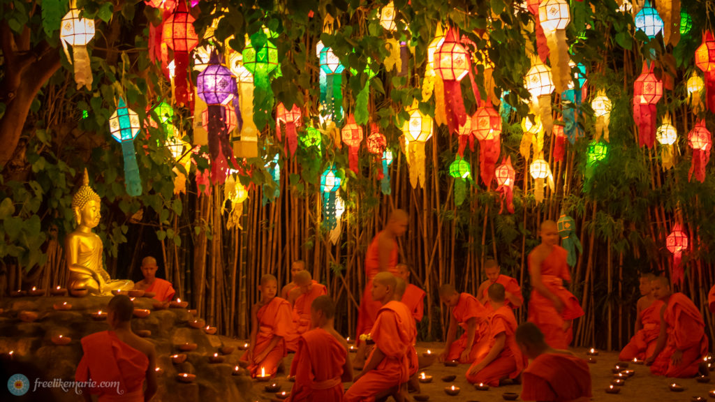 Monks in a Temple Ceremony for Loi Krathong