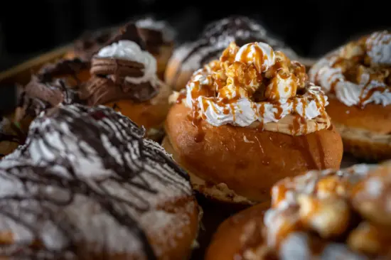 Array of donuts with toppings